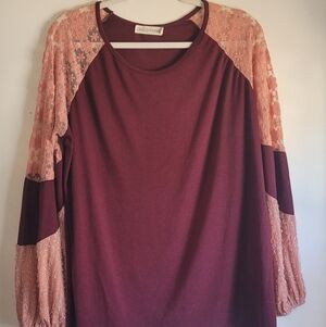 Elegant Maroon Lace Sleeve Top